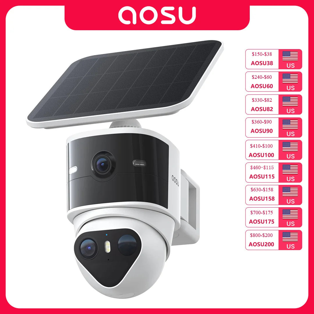 AOSU Solar Wireless Outdoor Security Cameras With AI Motion Tracking