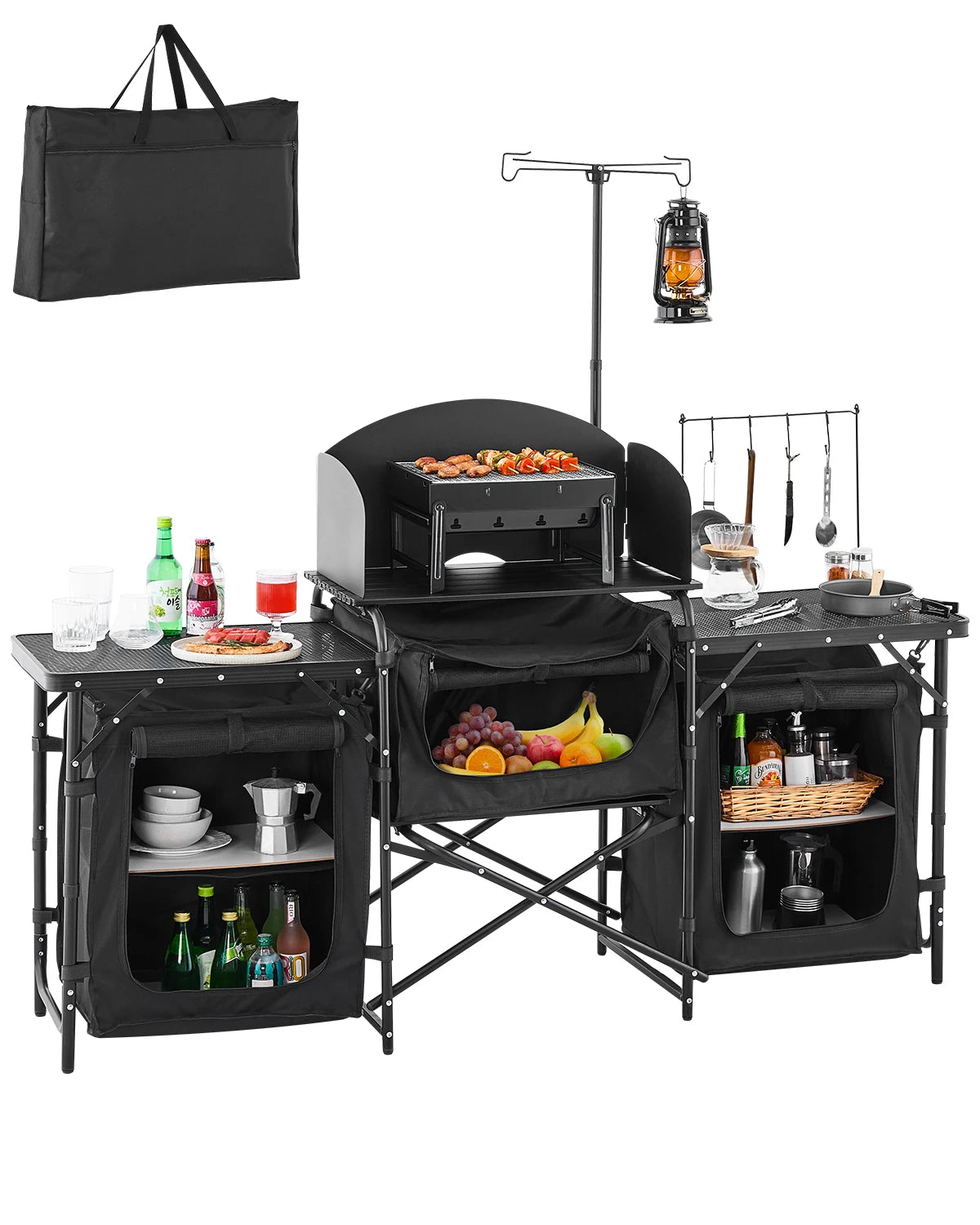 SucceBuy Camping Kitchen Table Aluminum Portable Cook Station With Storage