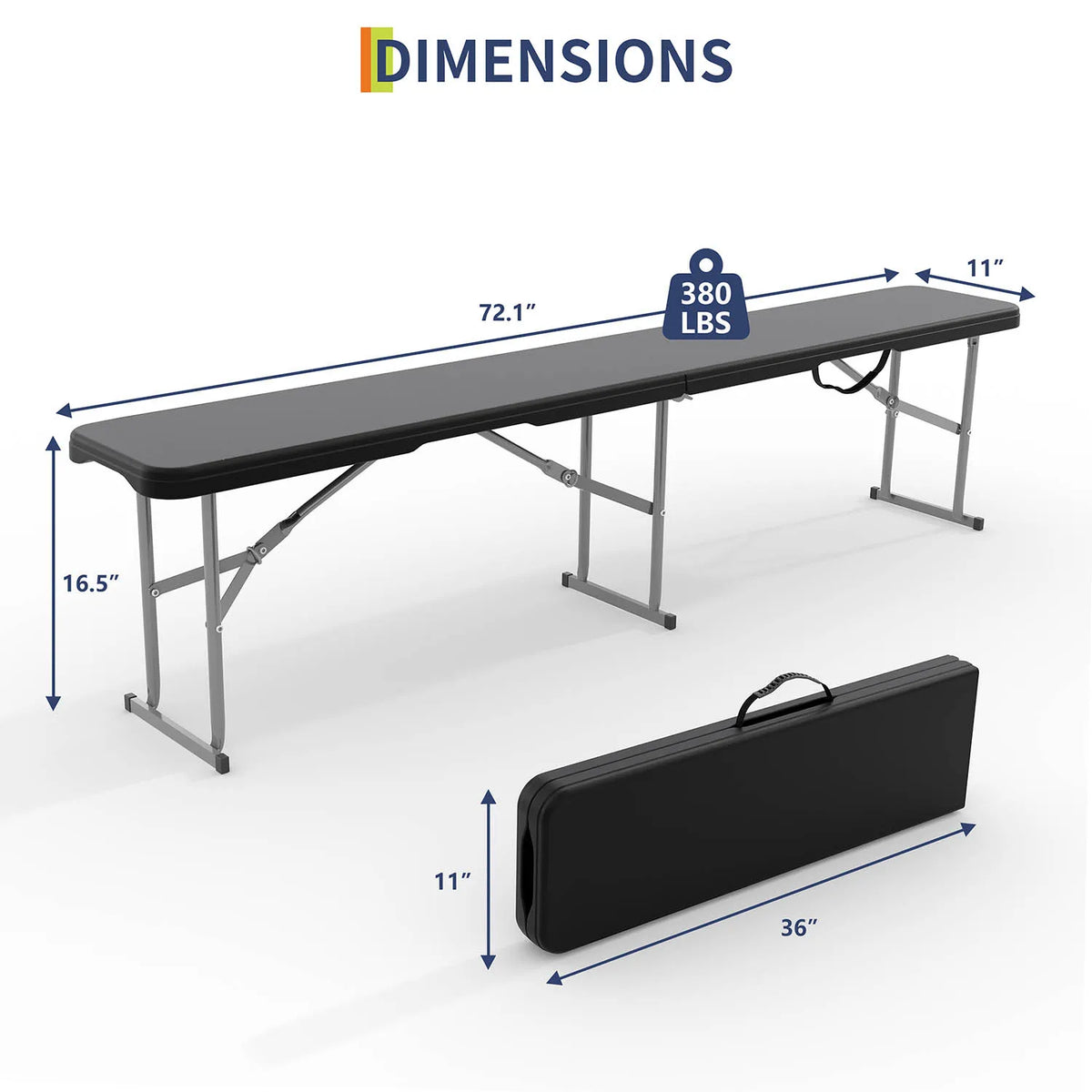 HiMISS Heavy Duty Folding Outdoor Bench With Durable HDPE Top