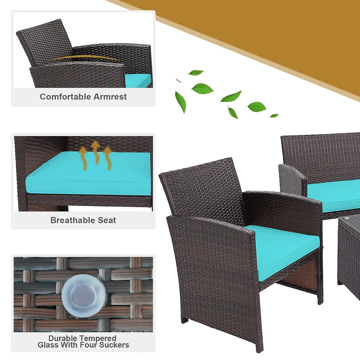 Wicker Patio Furniture Set Outdoor PE Rattan 4 Piece Conversation