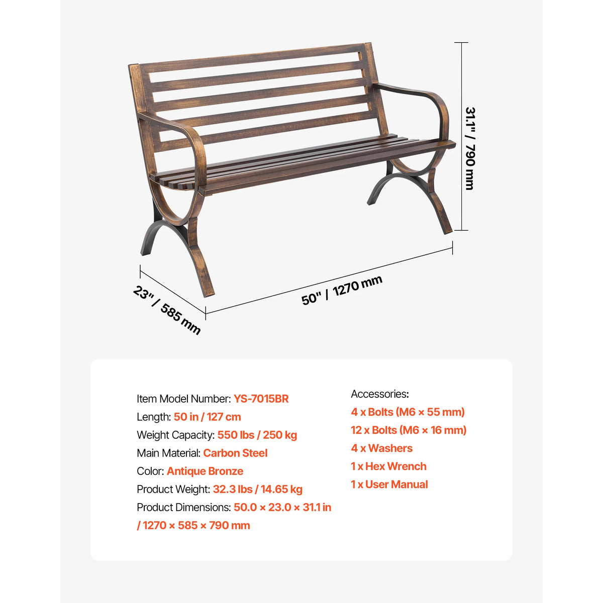 SucceBuy Wooden Metal Outdoor Garden Bench for Patio and Park