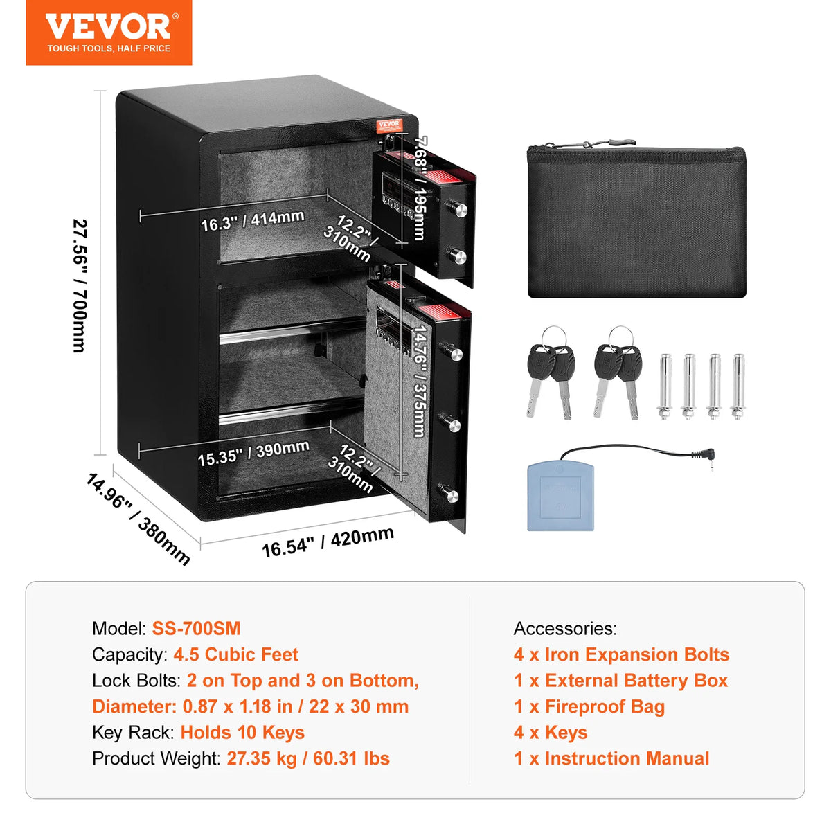 SucceBuy Fingerprint Safe Box With Key Lock And Fireproof Bag