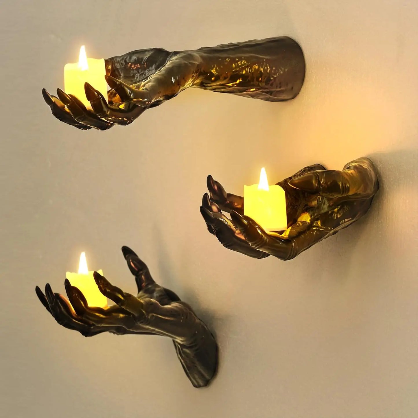 Wall Mounted Creepy Reaching Hands With Lighted Candles Halloween Decor