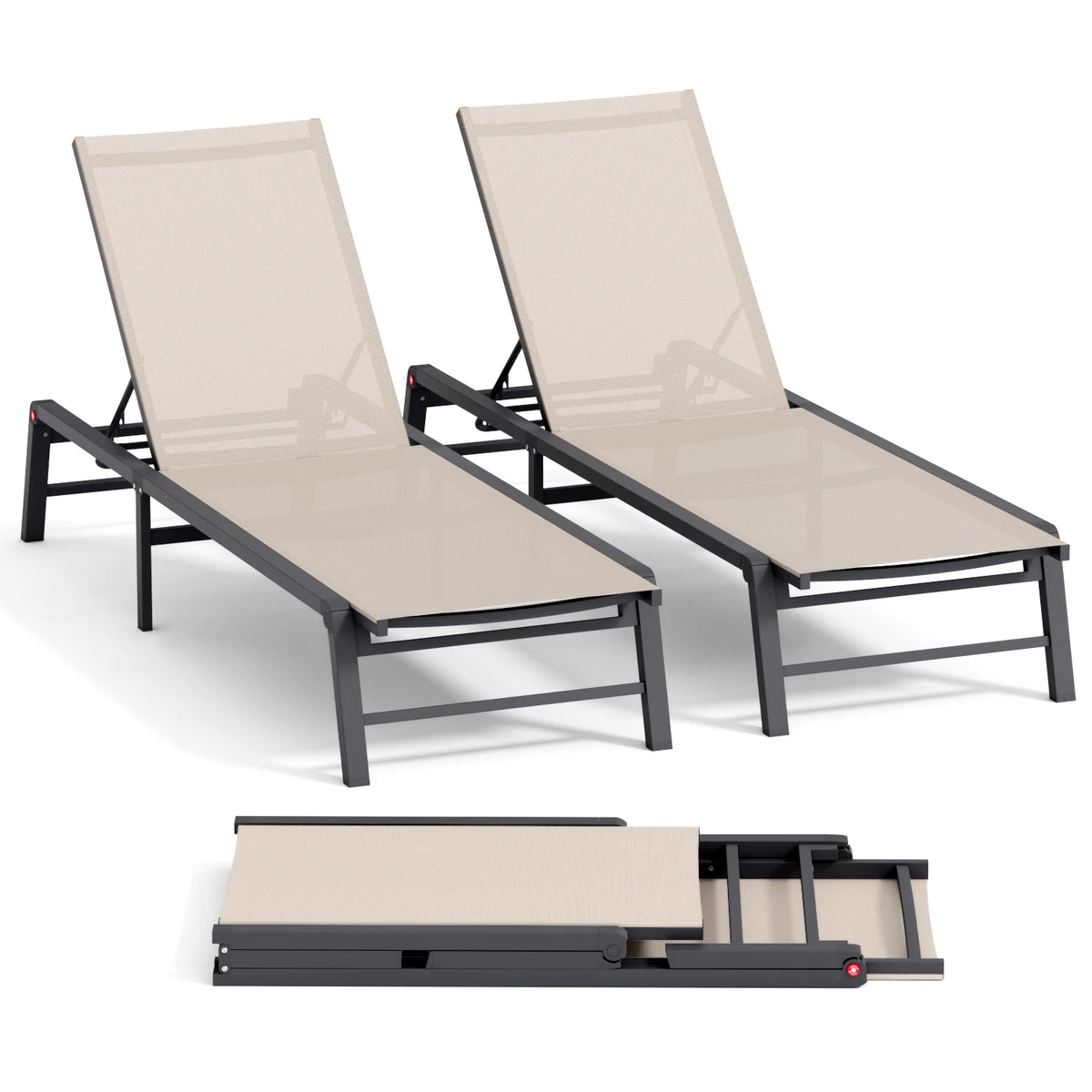 FHVIT Foldable Aluminum Sun Lounger with Adjustable Backrest