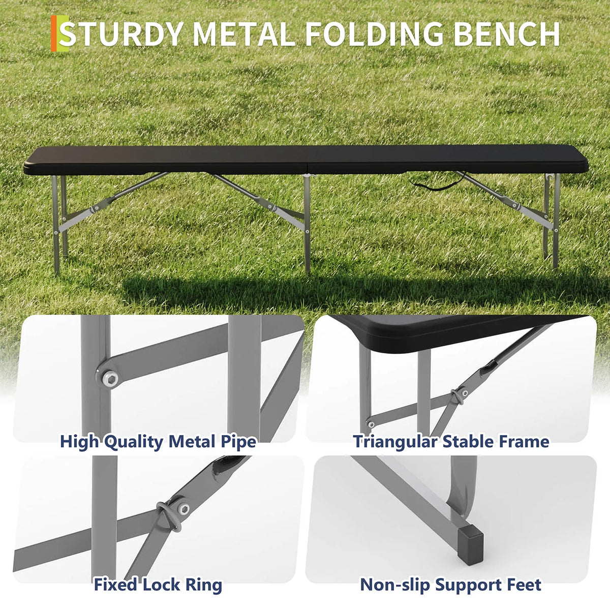 HiMISS Heavy Duty Folding Outdoor Bench With Durable HDPE Top