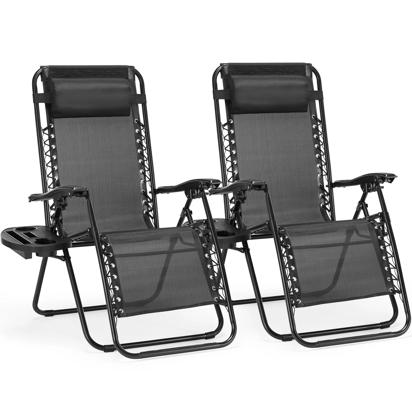 JHK Zero Gravity Portable Recliner Outdoor Lounge Chair With Cup Holder Trays