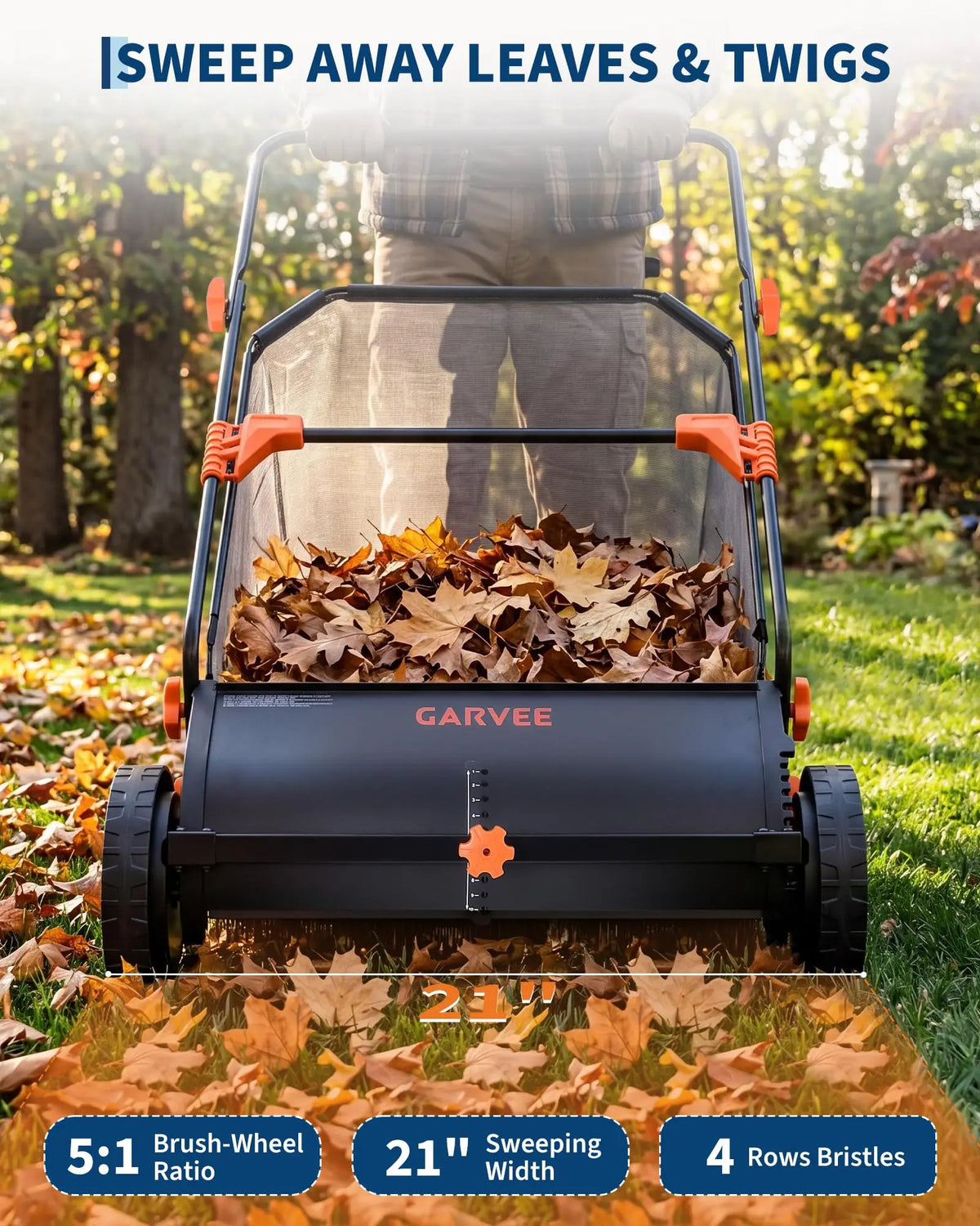 HiMISS Push Lawn Sweeper With Collection Bag And Four Brushes