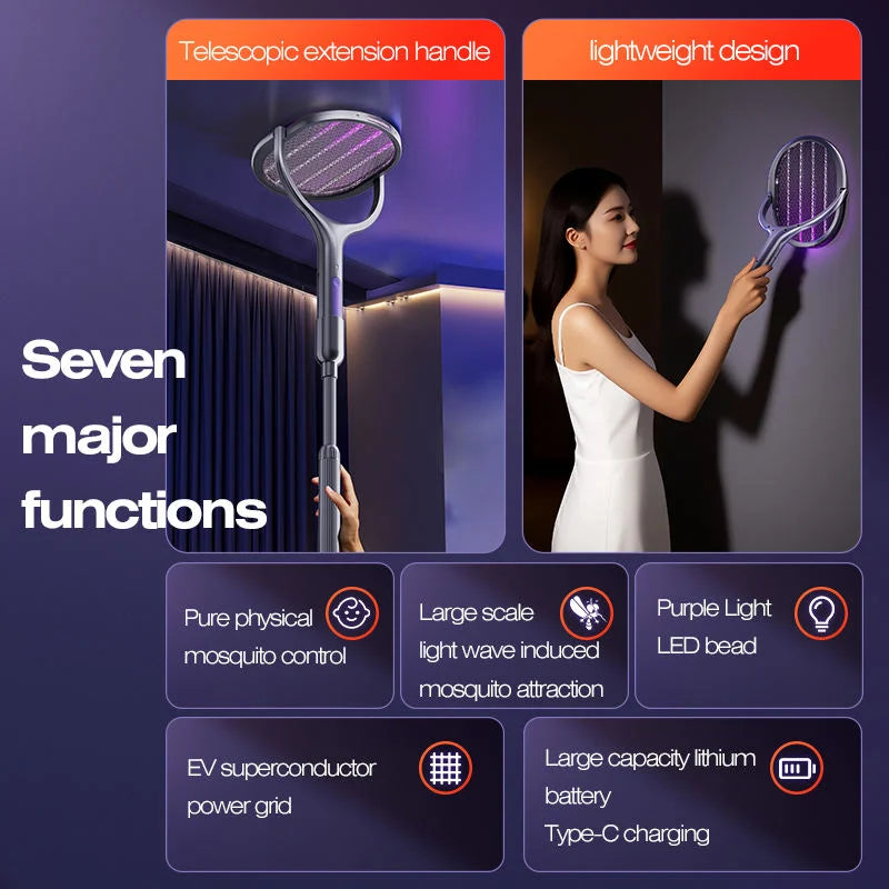 Portable Electric Mosquito Swatter With Integrated Lure Lamp