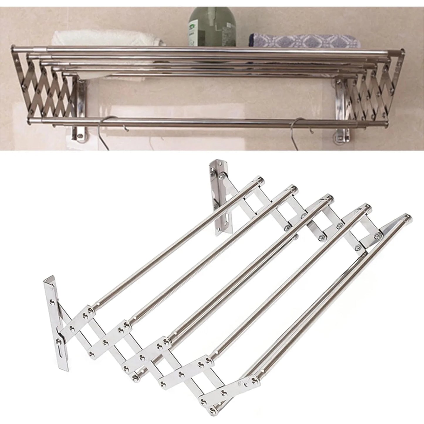 Bymaocar Stainless Steel Foldable Wall Mounted Clothes Airer For Bathroom