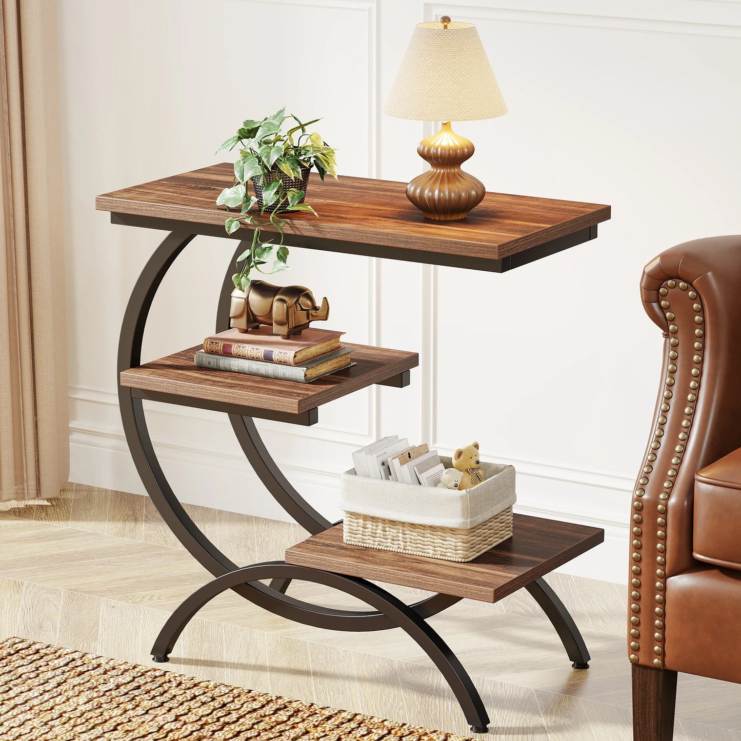Tribesigns C-Shaped End Table Industrial 3-Tier Storage Shelves