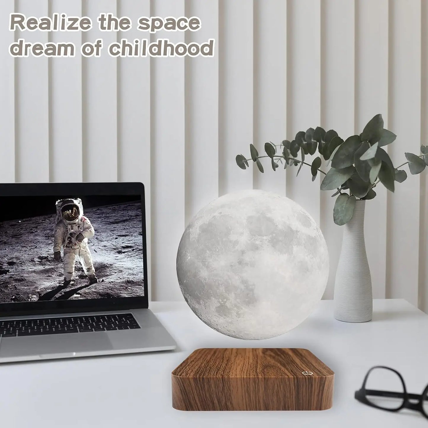 Mexllex Floating Moon Lamp With Wooden Base 3 Color LED Night Light
