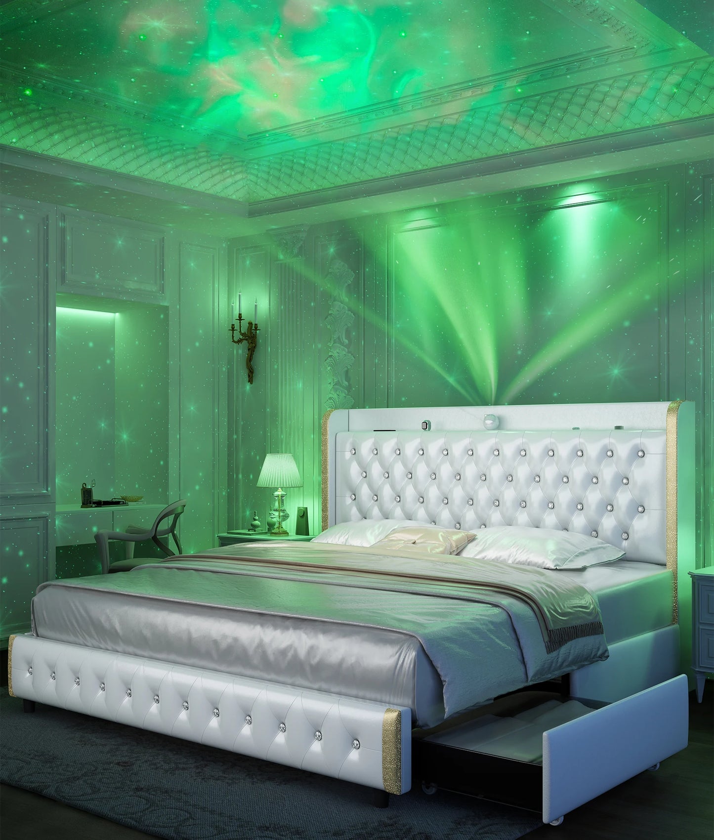 GEGOFORU Queen LED Bed Frame With Galaxy Projector USB Ports