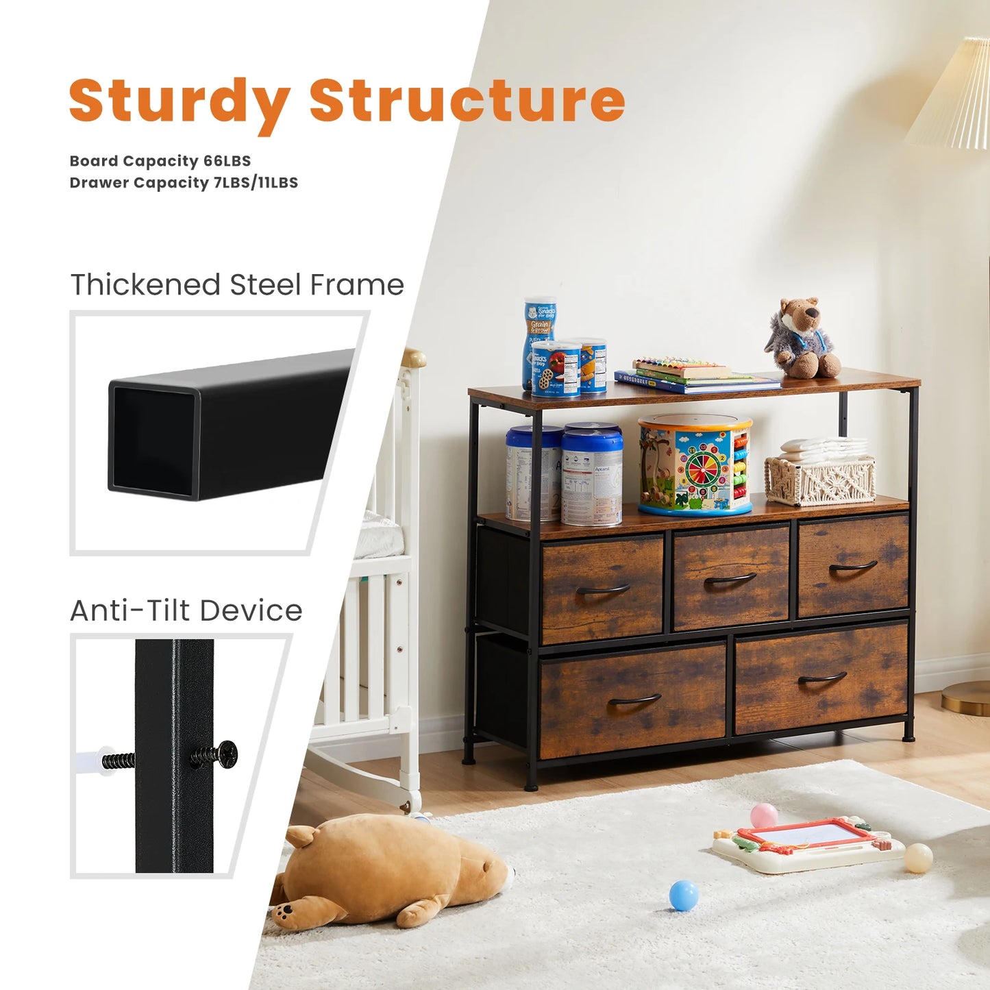 JHK Metal Shoe Cabinet TV Stand Storage With 5 Drawers
