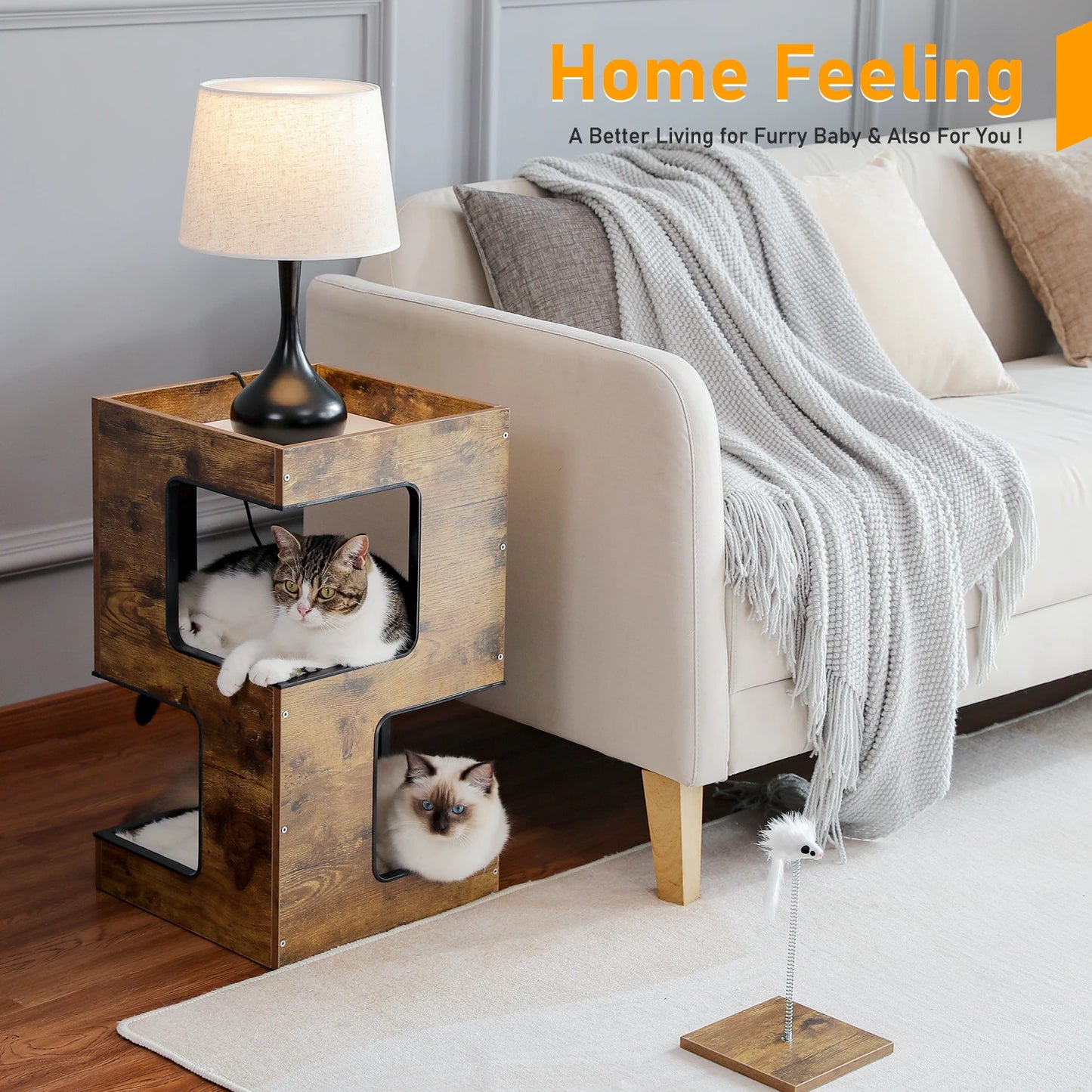 PAWZ Road Wood Cat Condo House Bed With Removable Soft Mats