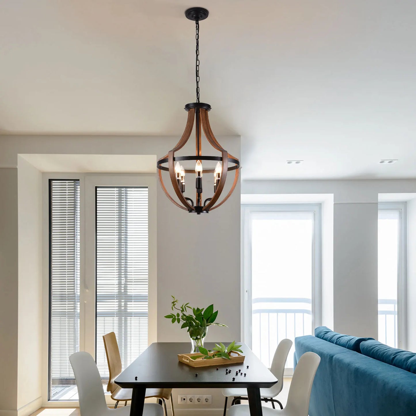 Natural Wood Modern Rustic Pendant Light Fixture