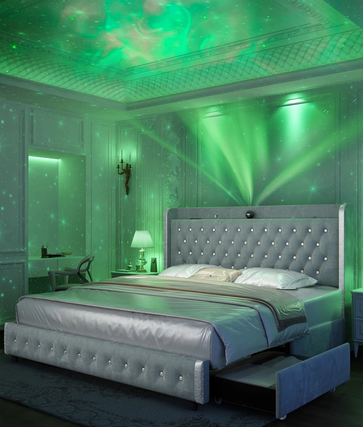 GEGOFORU Queen LED Bed Frame With Galaxy Projector USB Ports