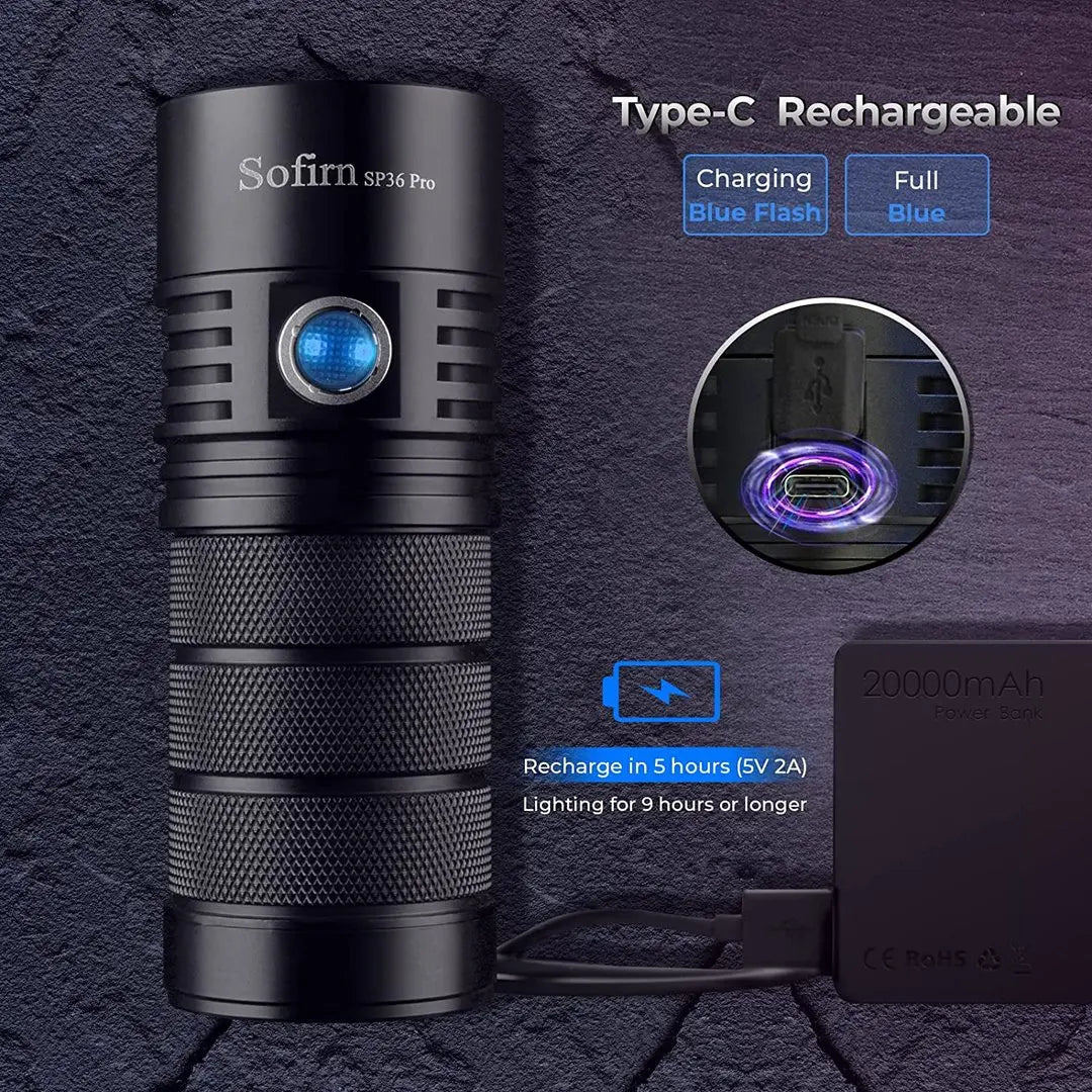 Sofirn SP36 Pro Powerful USB C Rechargeable LED Flashlight