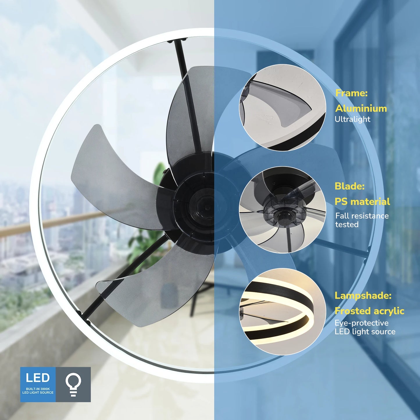 Orison Modern Flush Mount LED Dimmable Ceiling Fan With Remote