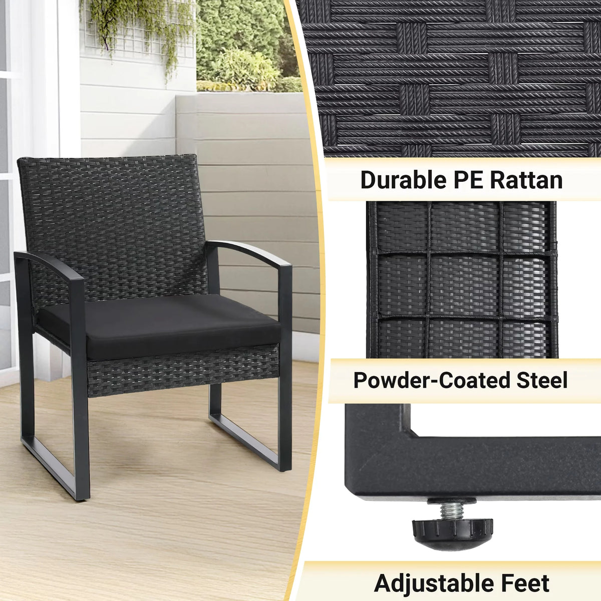 TUAREX Outdoor Wicker Bistro Conversation Set With Cushioned Coffee Table