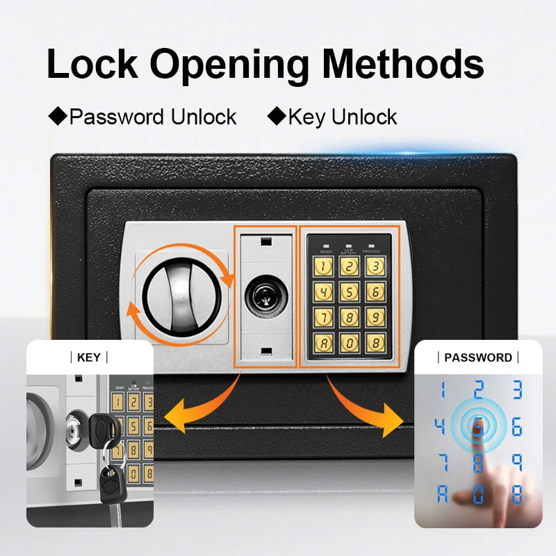 Electronic Password Safe for Money and Valuables with Key Lock