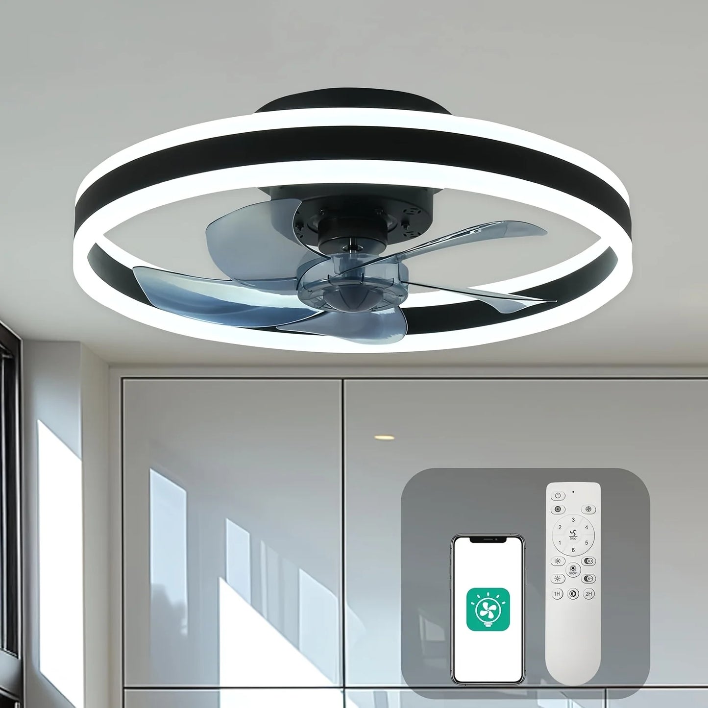 Orison Modern Flush Mount LED Dimmable Ceiling Fan With Remote