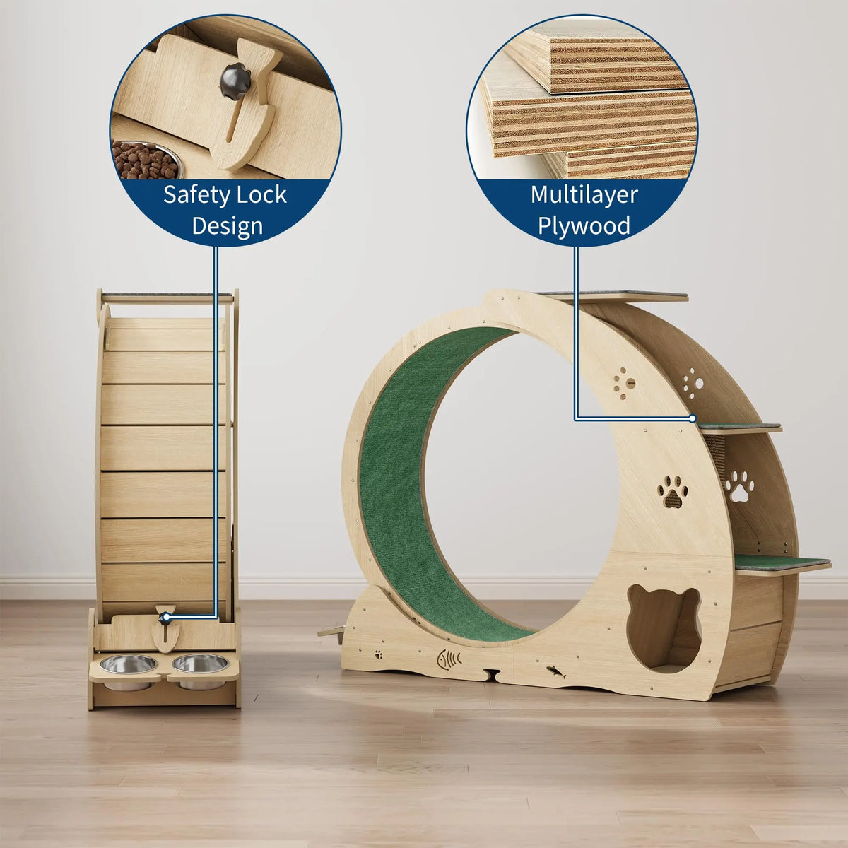 HiMiss Multifunctional Cat Exercise Wheel With Bowl Scratching Post
