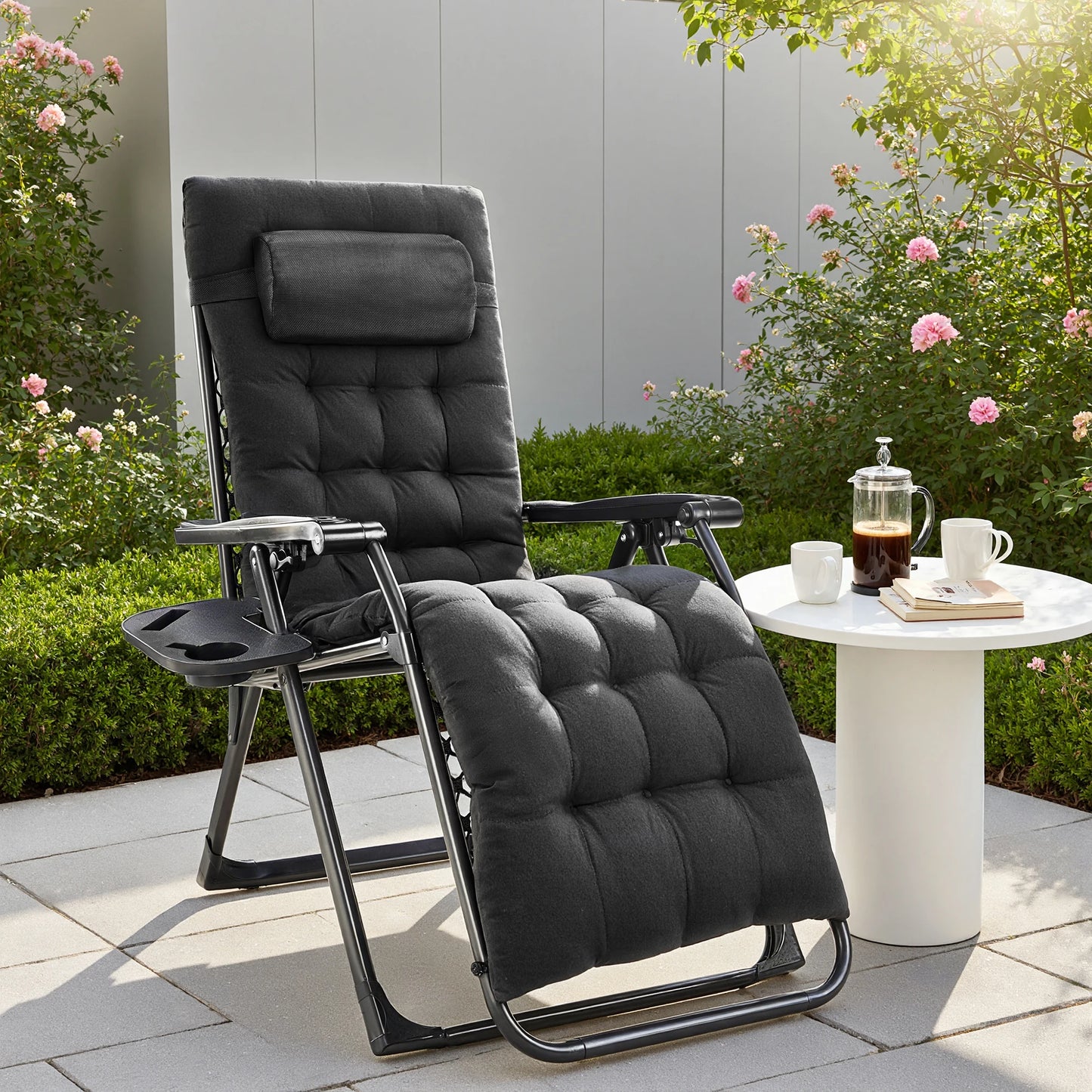 JHK Zero Gravity Portable Recliner Outdoor Lounge Chair With Cup Holder Trays