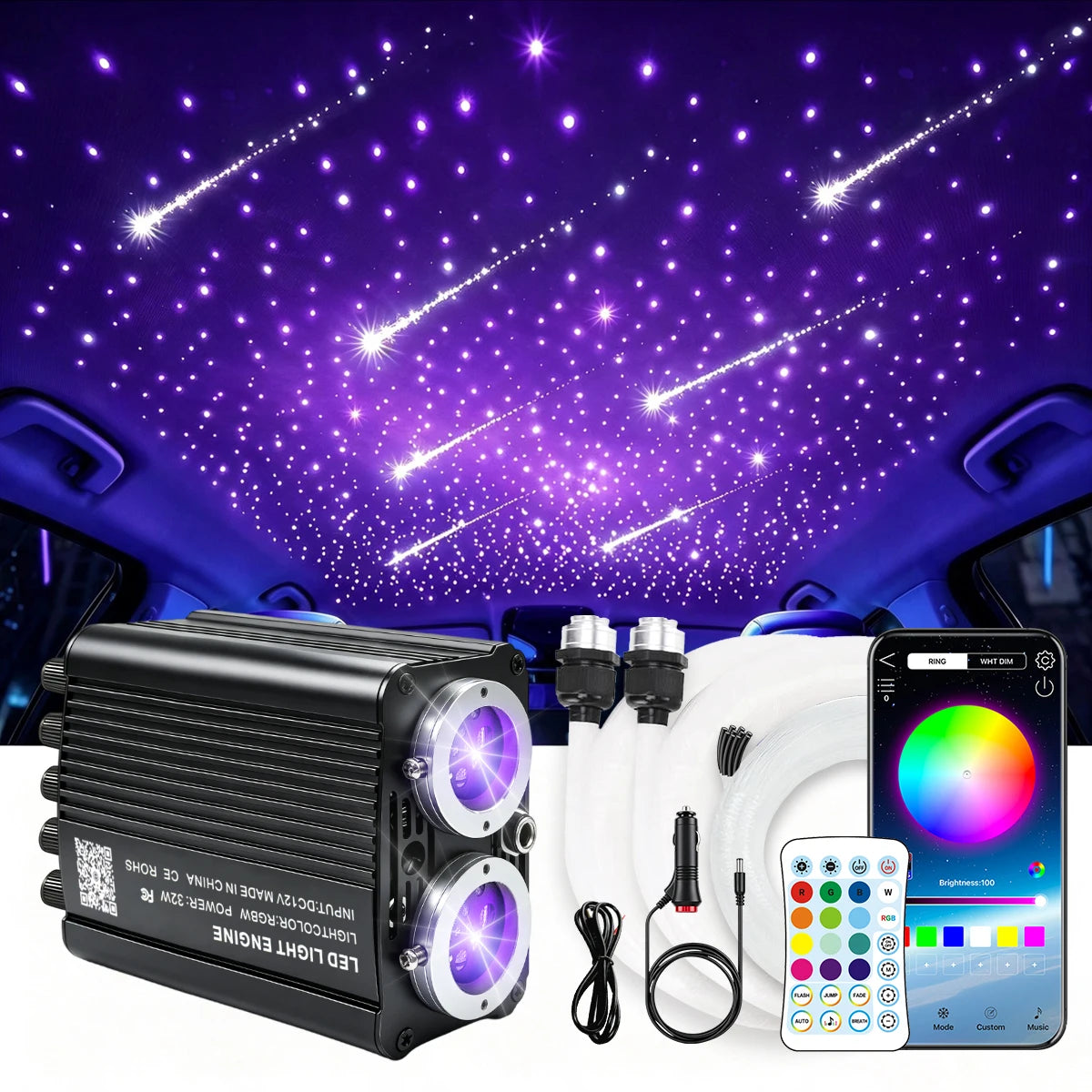 BRIVULGENT RGBW Fiber Optic Starlight Headliner Kit With Twinkle Effect