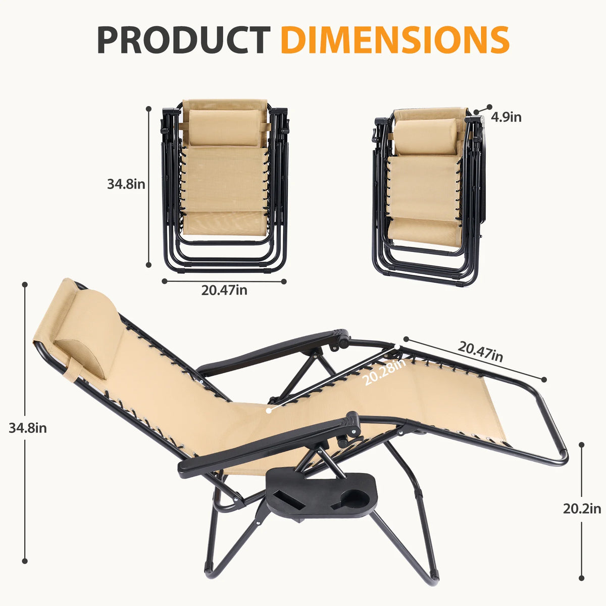 JHK Zero Gravity Folding Recliner Chairs With Cup Holder Trays