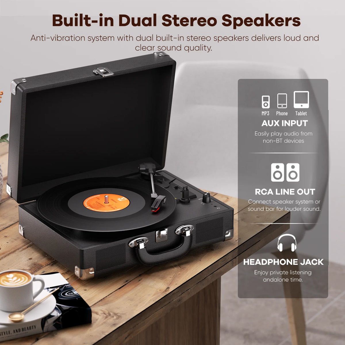 MaiO MultiSpeed Record Player Featuring Stereo Speakers And Headphone Jack