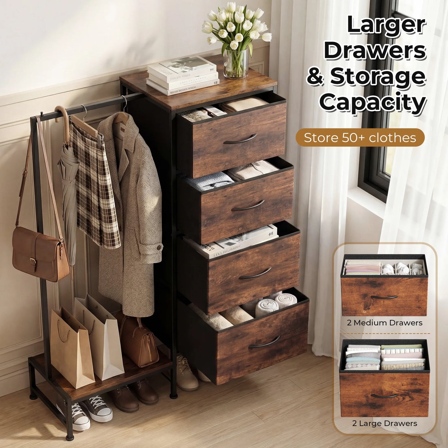 JHK Fabric Dresser Hanging Rack Shelf Living Room Storage Organizer