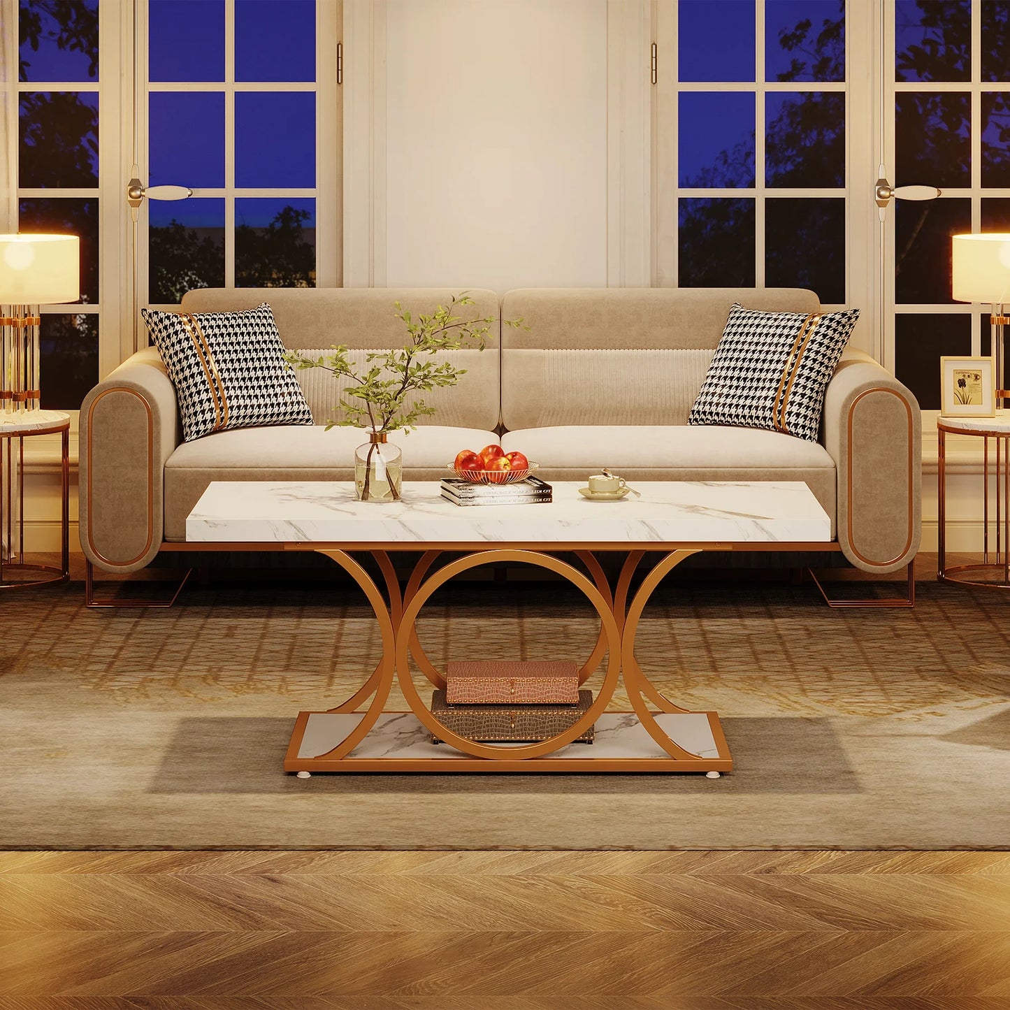 Tribesigns Rectangle Coffee Table Modern Living Room Two Tier