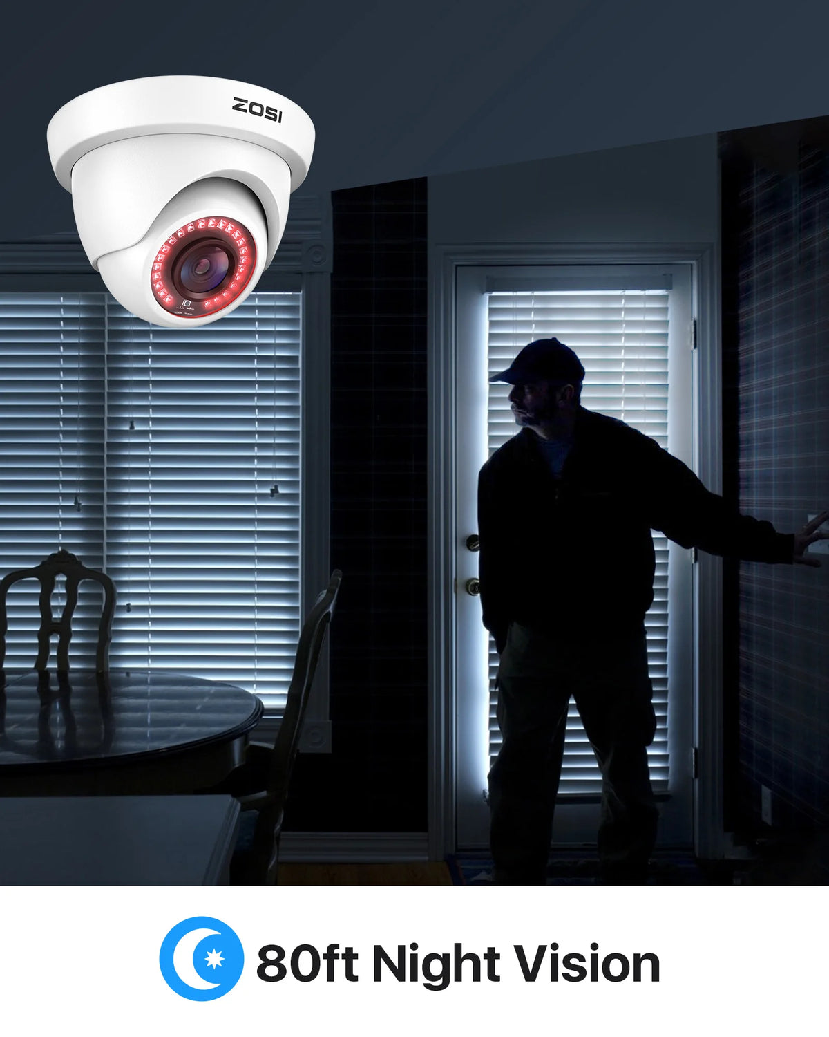 ZOSI Wired Dome Security Camera With Infrared Night Vision