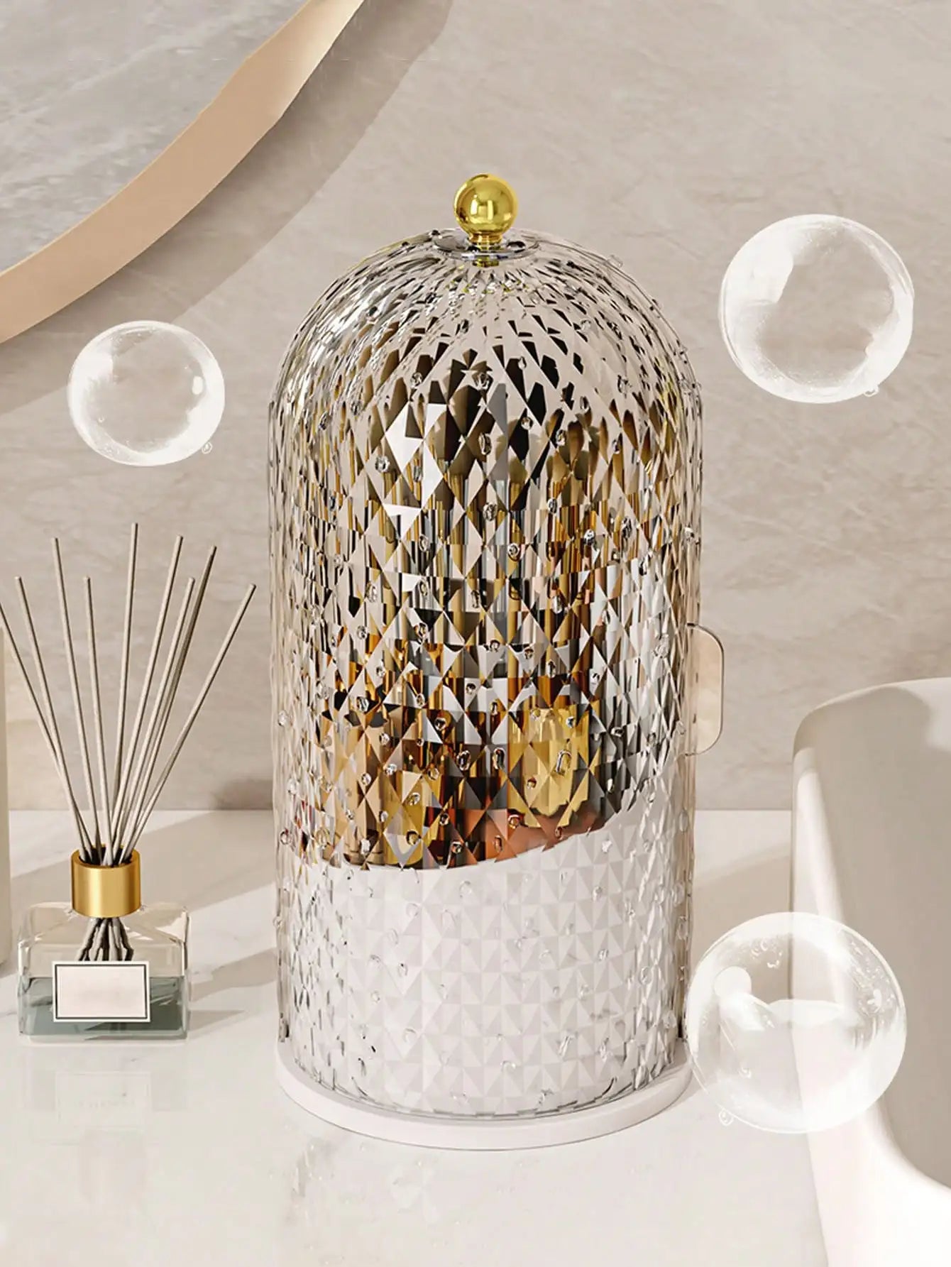 360 Rotatable Cosmetic Box Makeup Brush Organizer Multi Compartment Storage