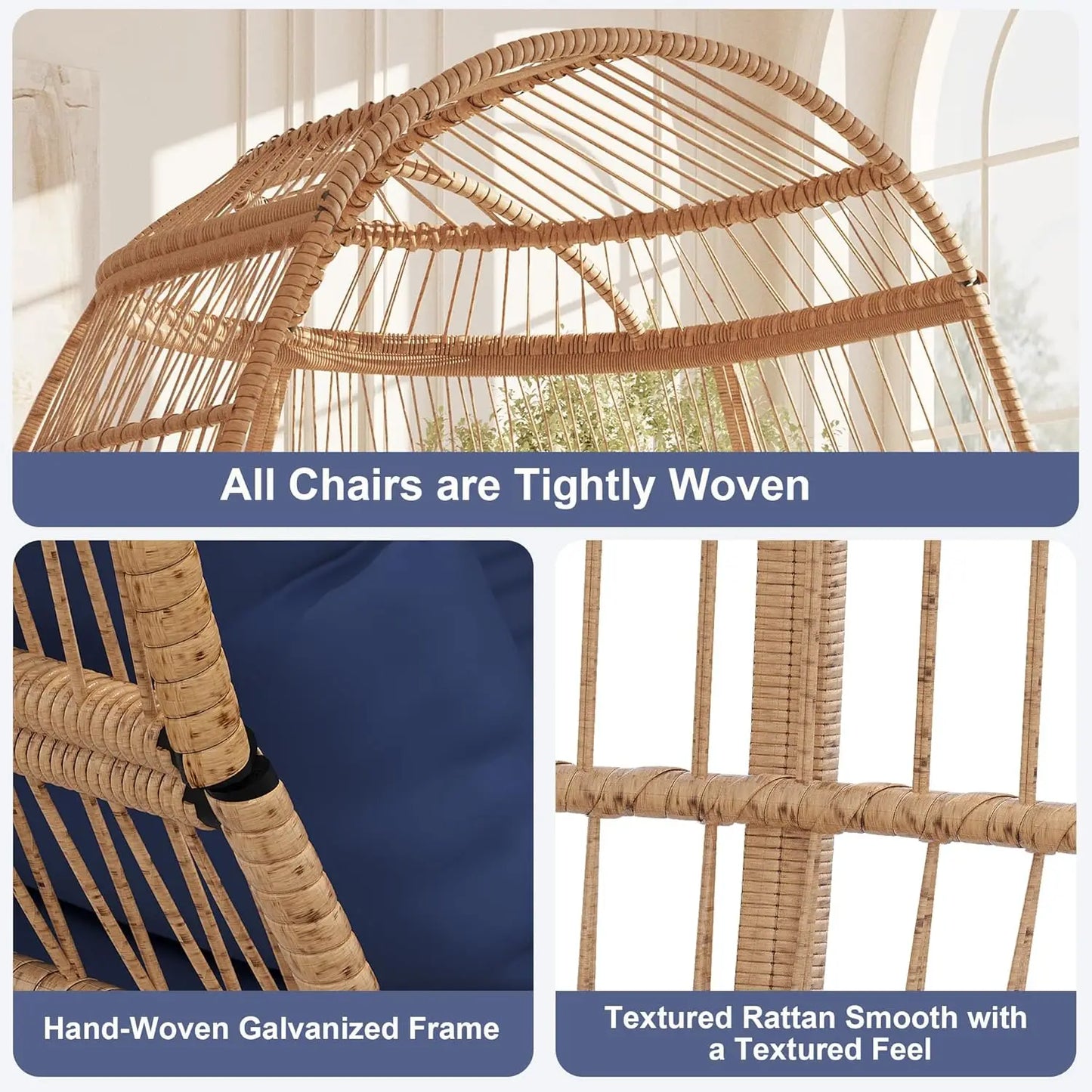 HiMISS Egg Chair Wicker Outdoor Lounger Patio Living Room