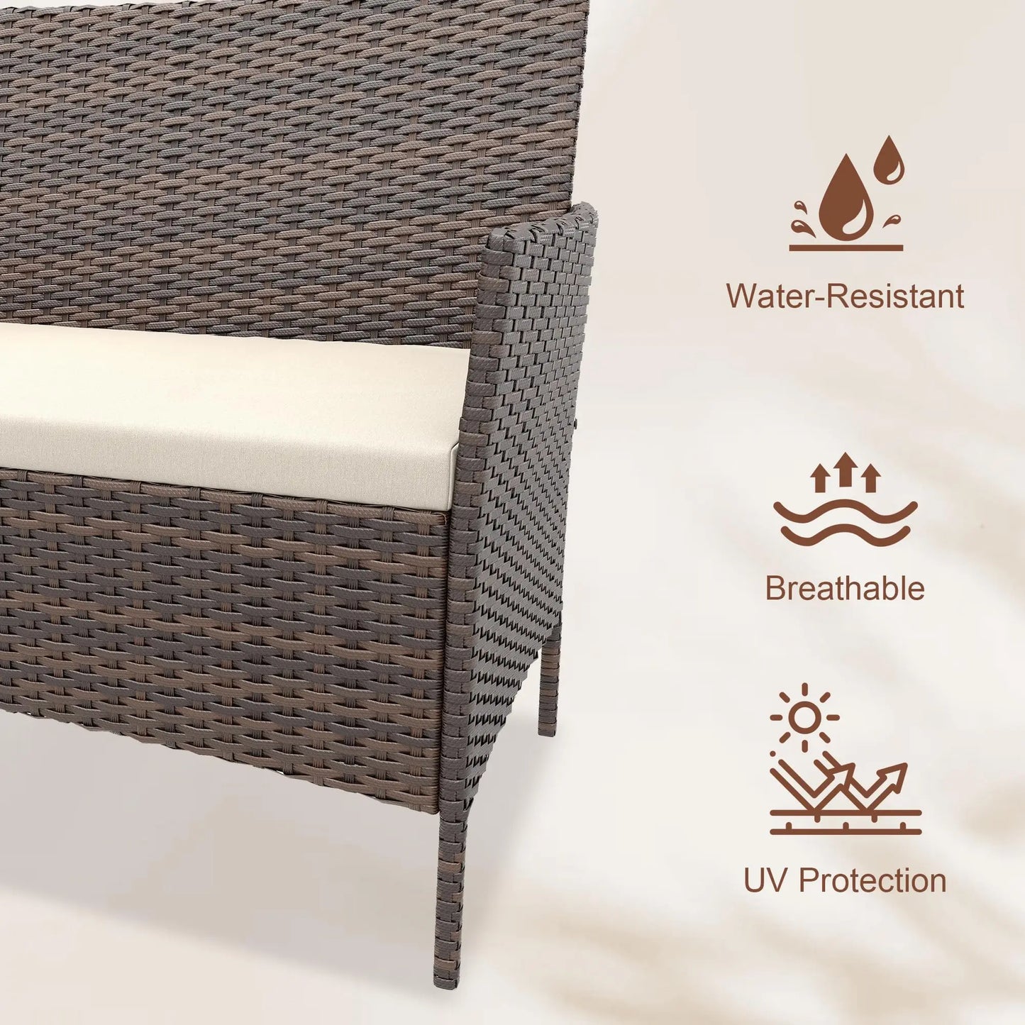 HiMISS Outdoor Patio Furniture Set Rattan Cushioned Sofa Glass Table