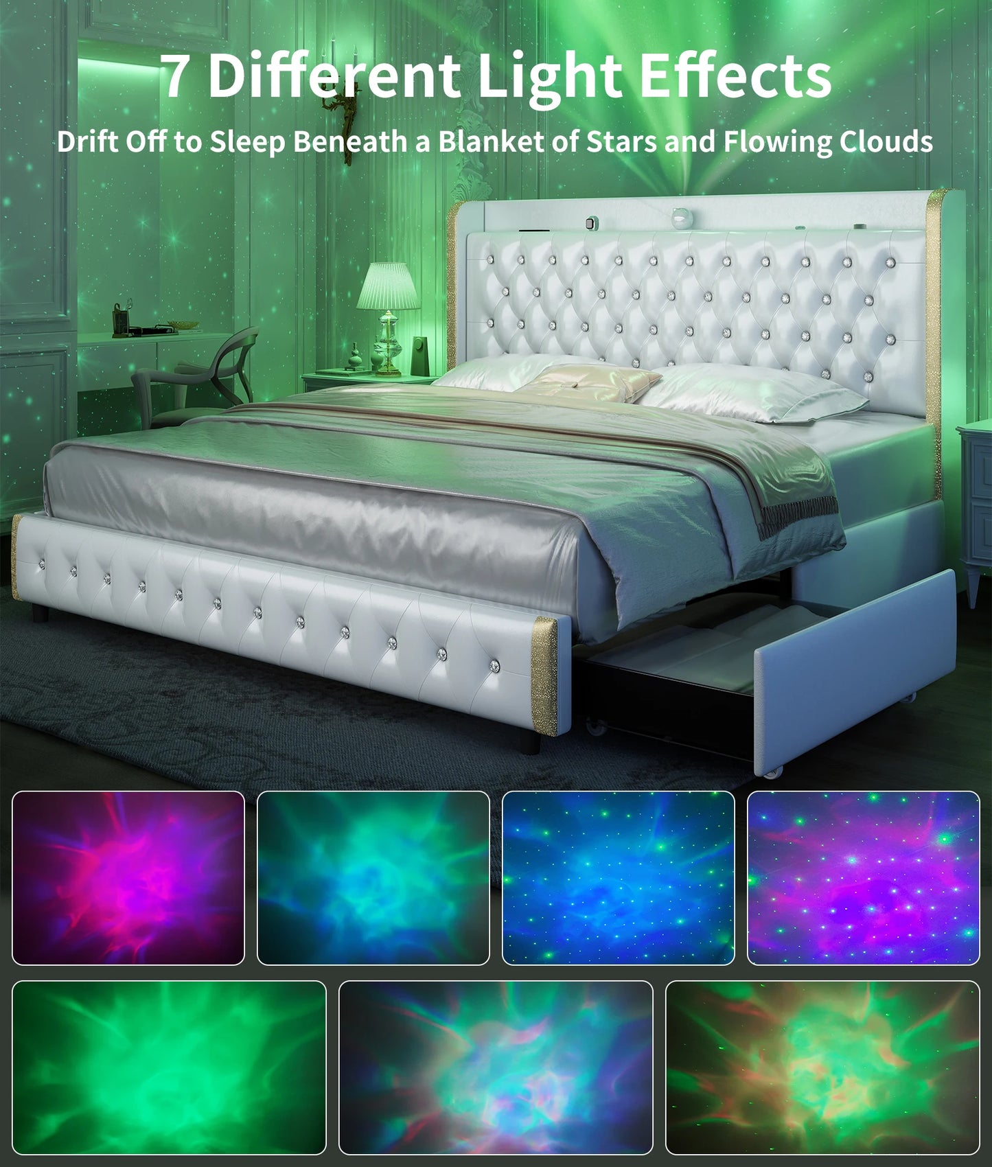 GEGOFORU Queen LED Bed Frame With Galaxy Projector USB Ports