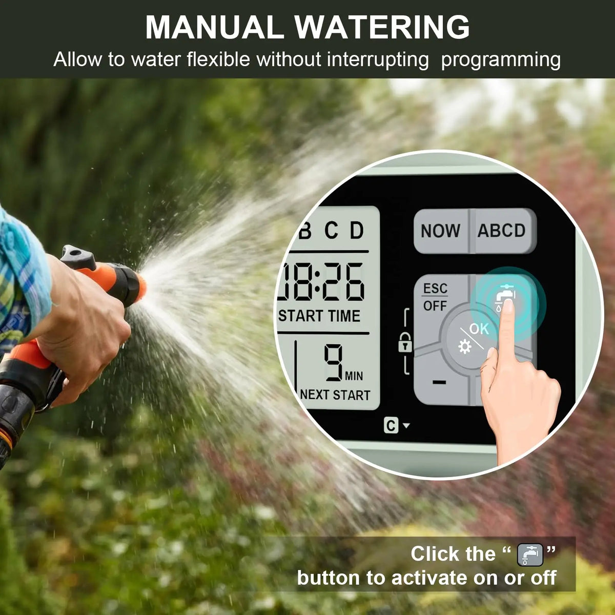 Four Zone Programmable Garden Sprinkler Watering Timer With Rain Delay