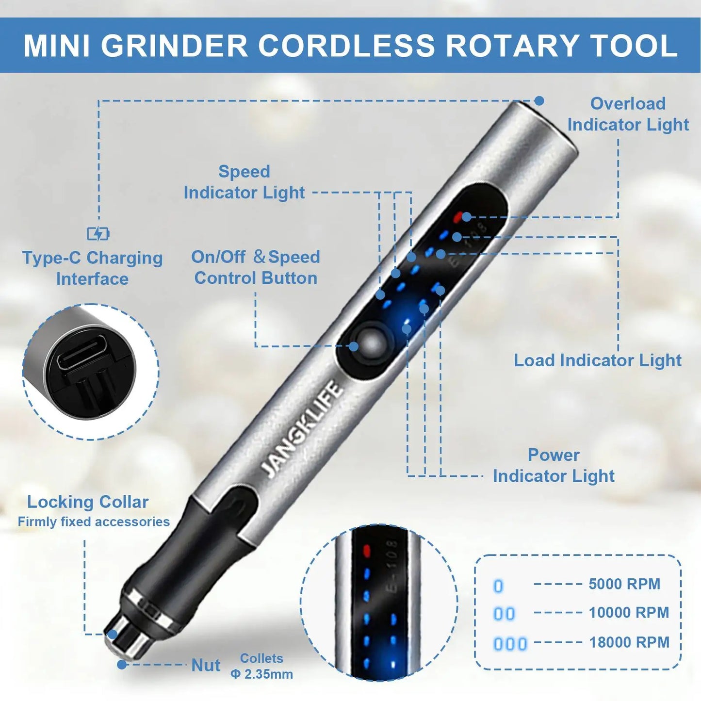 JANGKLIFE Cordless Rotary Tool Set With Adjustable Speeds Engraving Pen