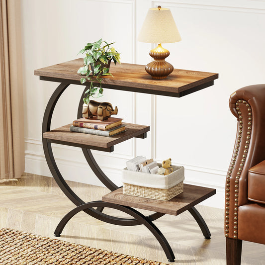 Tribesigns C-Shaped End Table Industrial 3-Tier Storage Shelves