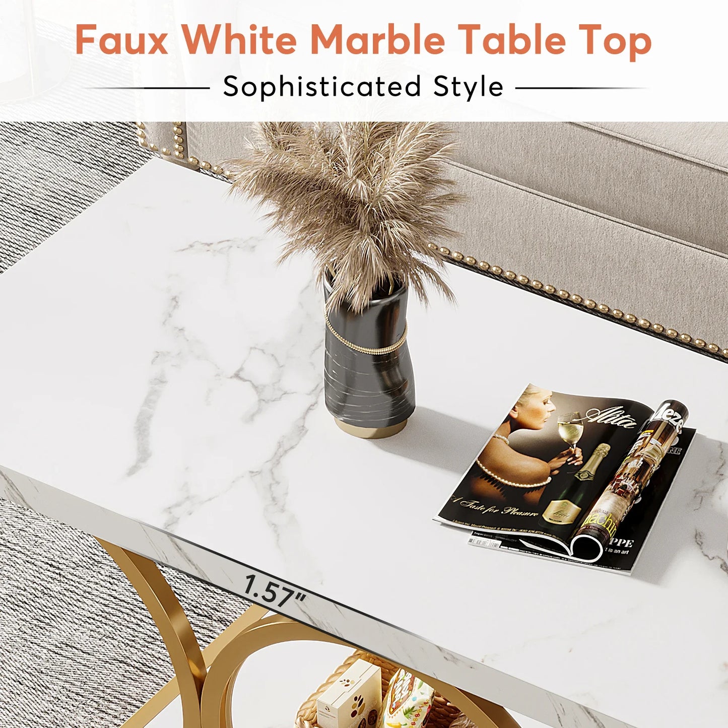 Tribesigns Rectangle Coffee Table Modern Living Room Two Tier