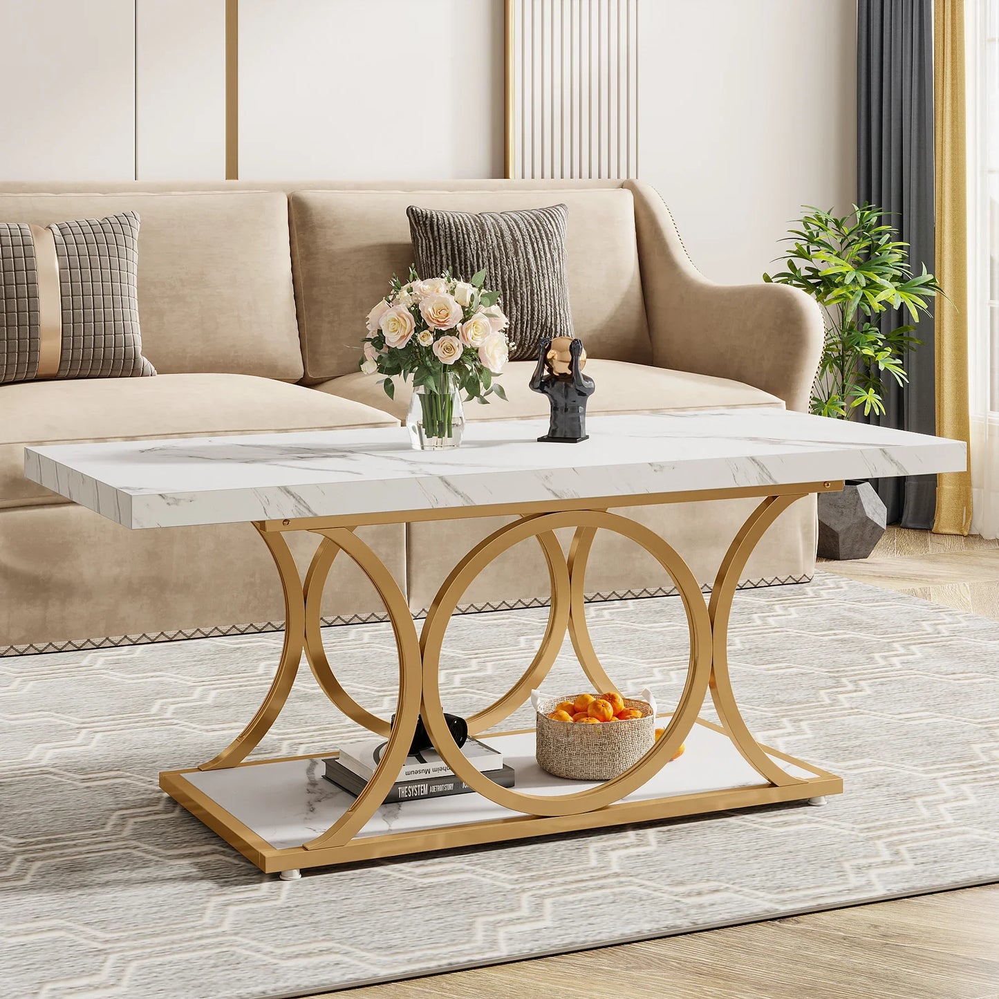Tribesigns Rectangle Coffee Table Modern Living Room Two Tier