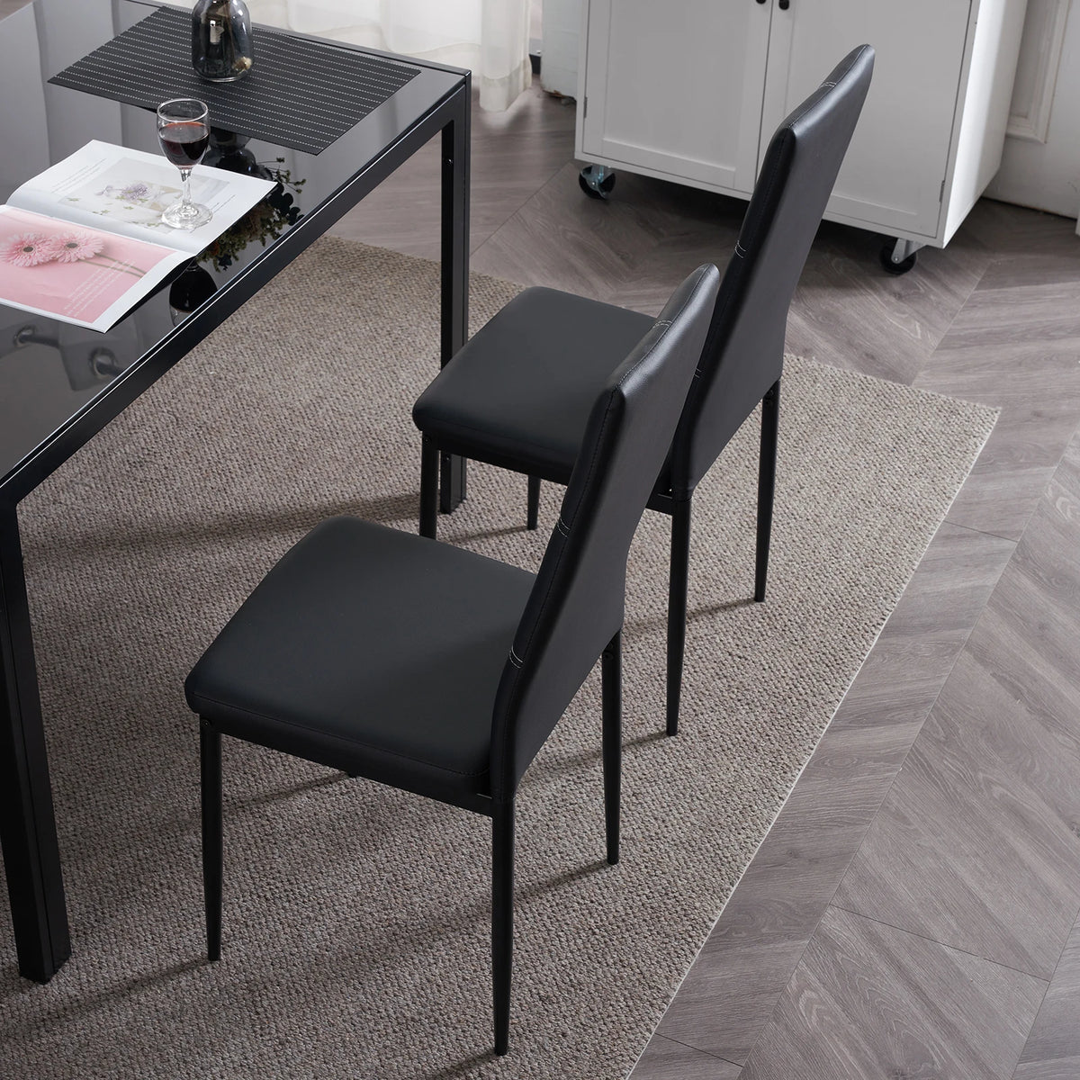 Modern Synthetic Leather High Backrest Dining Chairs Set of Four