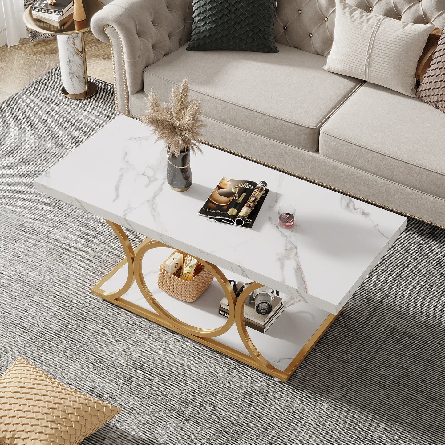 Tribesigns Rectangle Coffee Table Modern Living Room Two Tier