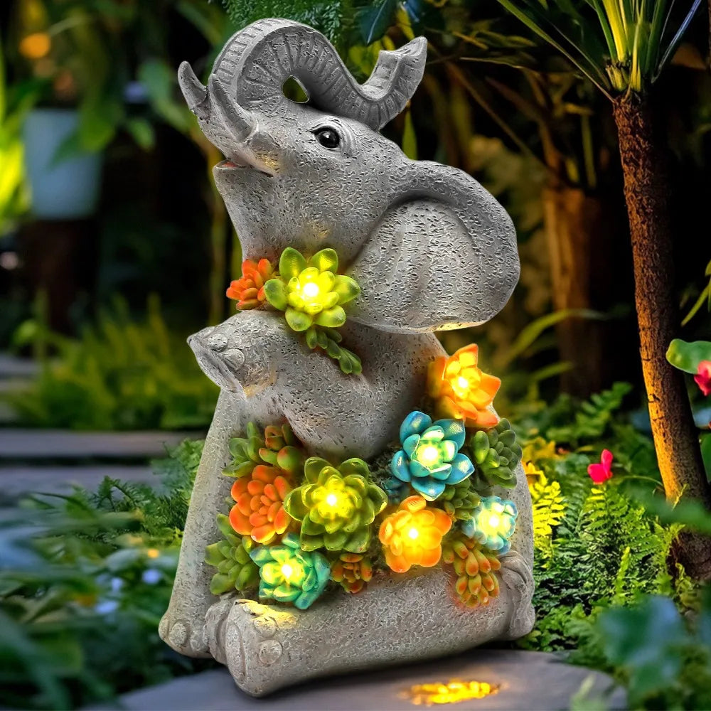 Hand Painted Solar Garden Turtle Elephant Dragon Statue