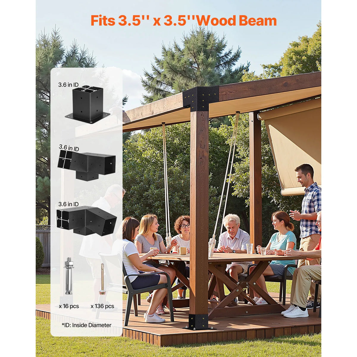 SucceBuy Carbon Steel 3 Way Slanted Pergola Gazebo Bracket