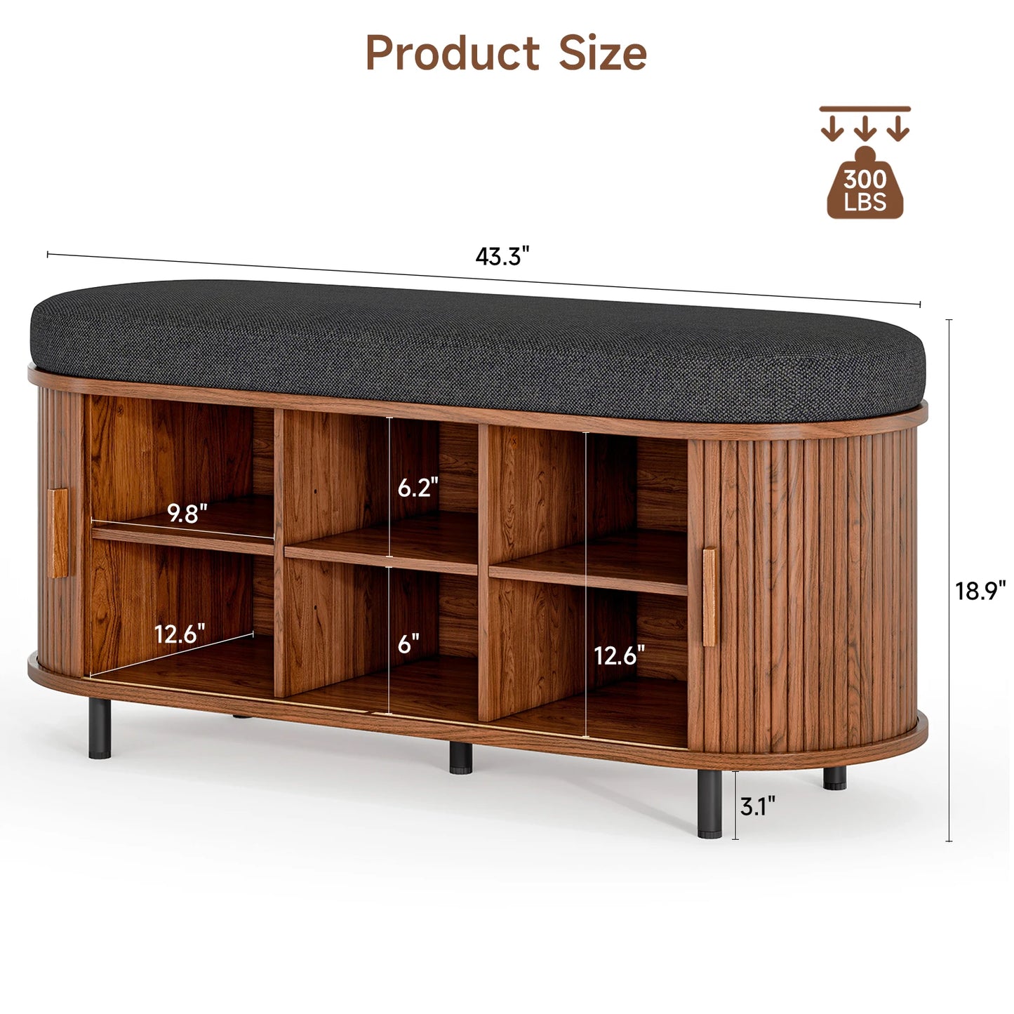 Wooden Shoe Storage Bench With Cushion Sliding Door Entryway Organizer