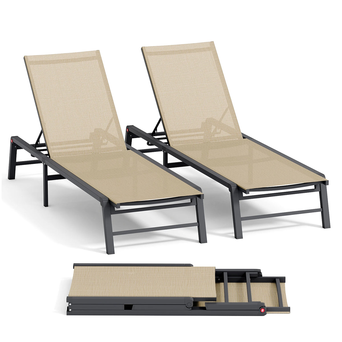 FHVIT Foldable Aluminum Sun Lounger with Adjustable Backrest