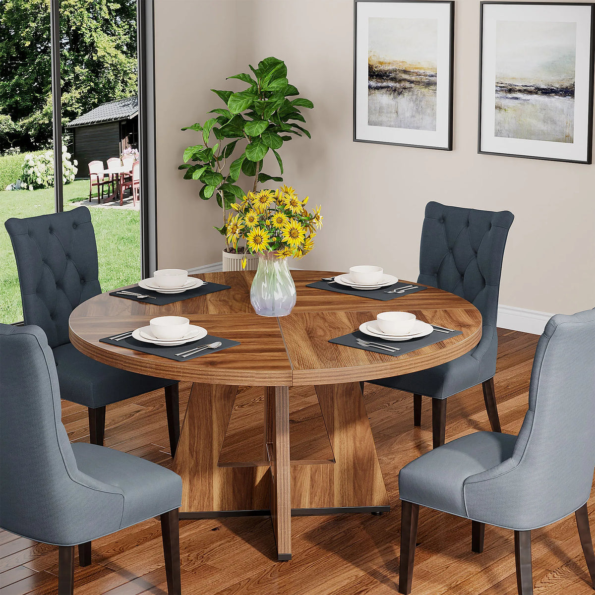 Tribesigns Round Farmhouse Dining Table For Modern Kitchen