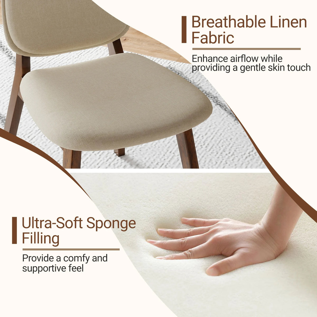 Homasis Modern Wooden Dining Chairs With Upholstered Linen Seats